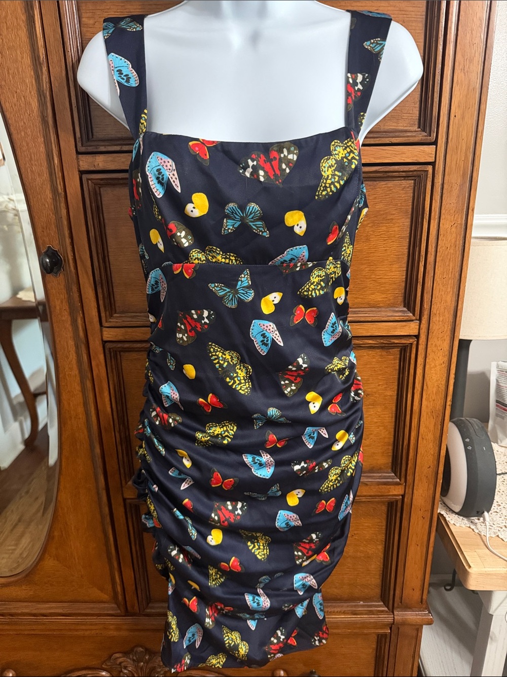 Anthropologie Navy Midi Dress with Multicolor Butterfly Print